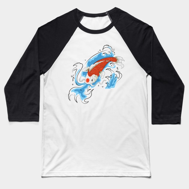 Koi Fish Traditional Tattoo Baseball T-Shirt by SybaDesign